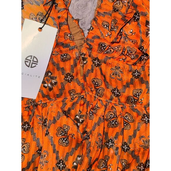 Orange Geo Medallion Print Dress With Ruffle Details By Socialite - Picture 3 of 8